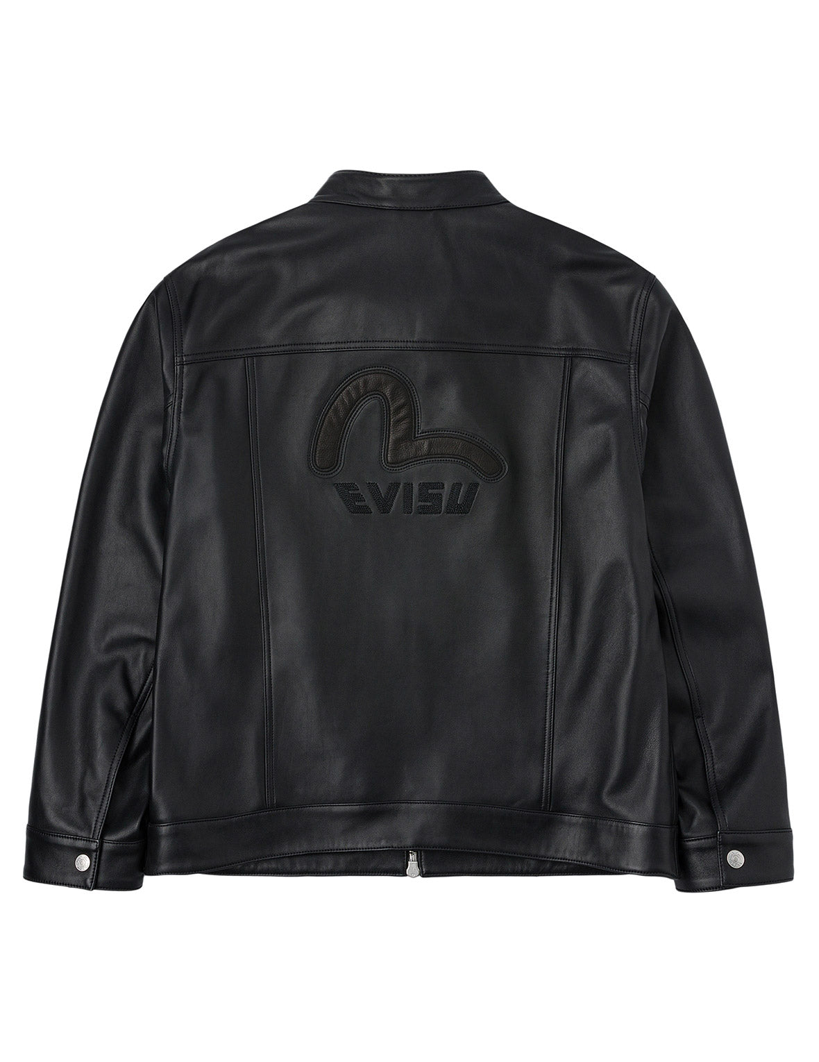 Logo and Seagull Embroidery Regular Fit Leather Jacket