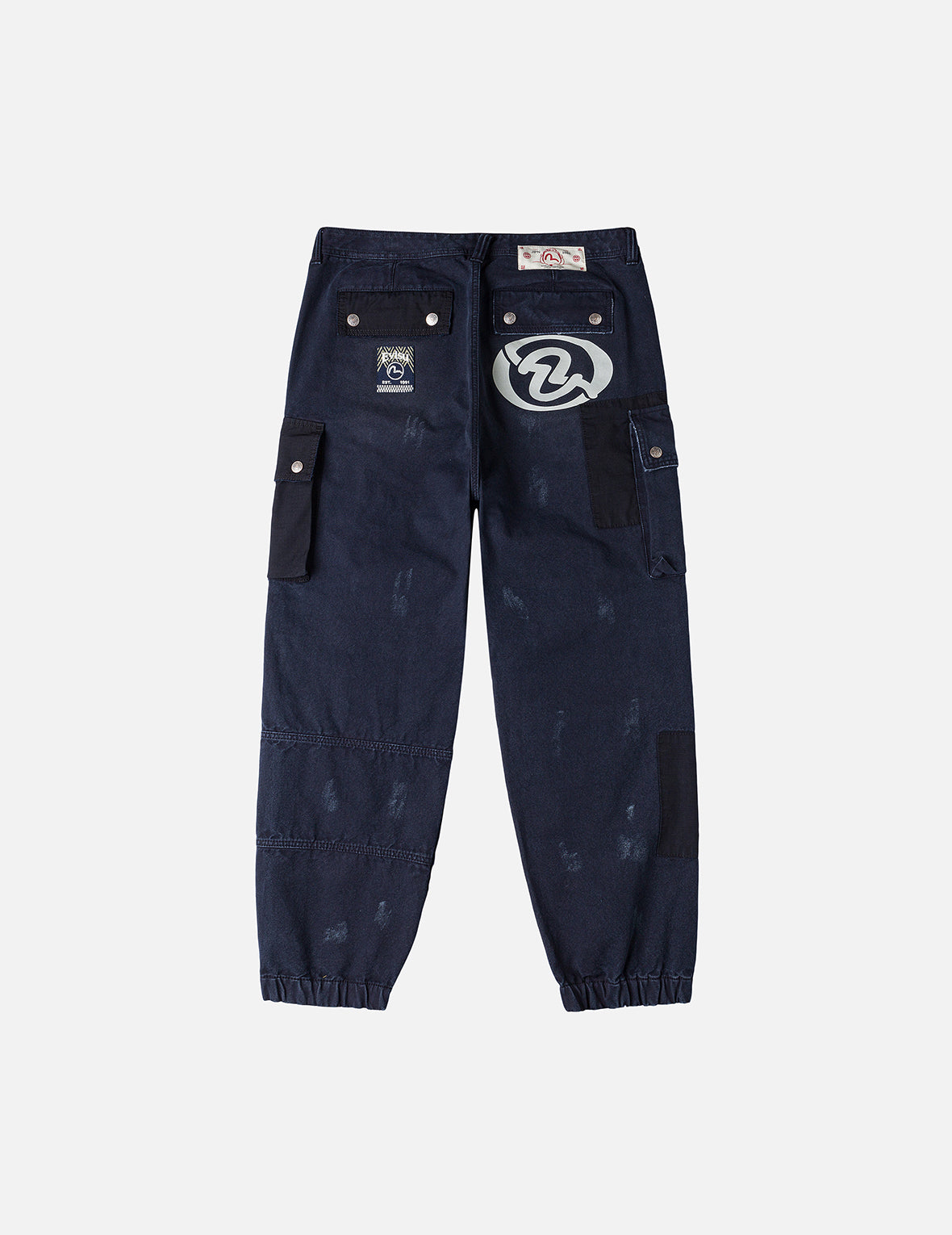 Dual Seagull Print Loose Fit Washed Woven Cargo Joggers