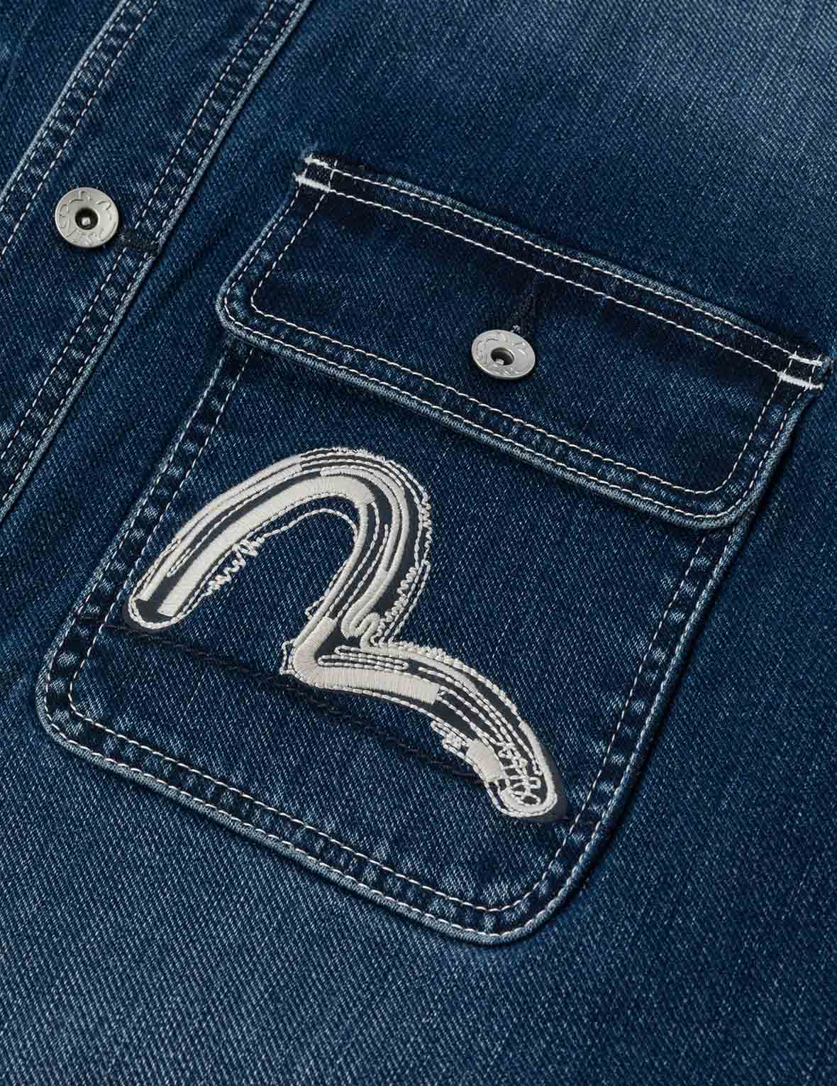 Washed Seagull Embroidery Regular Fit Denim Shirt