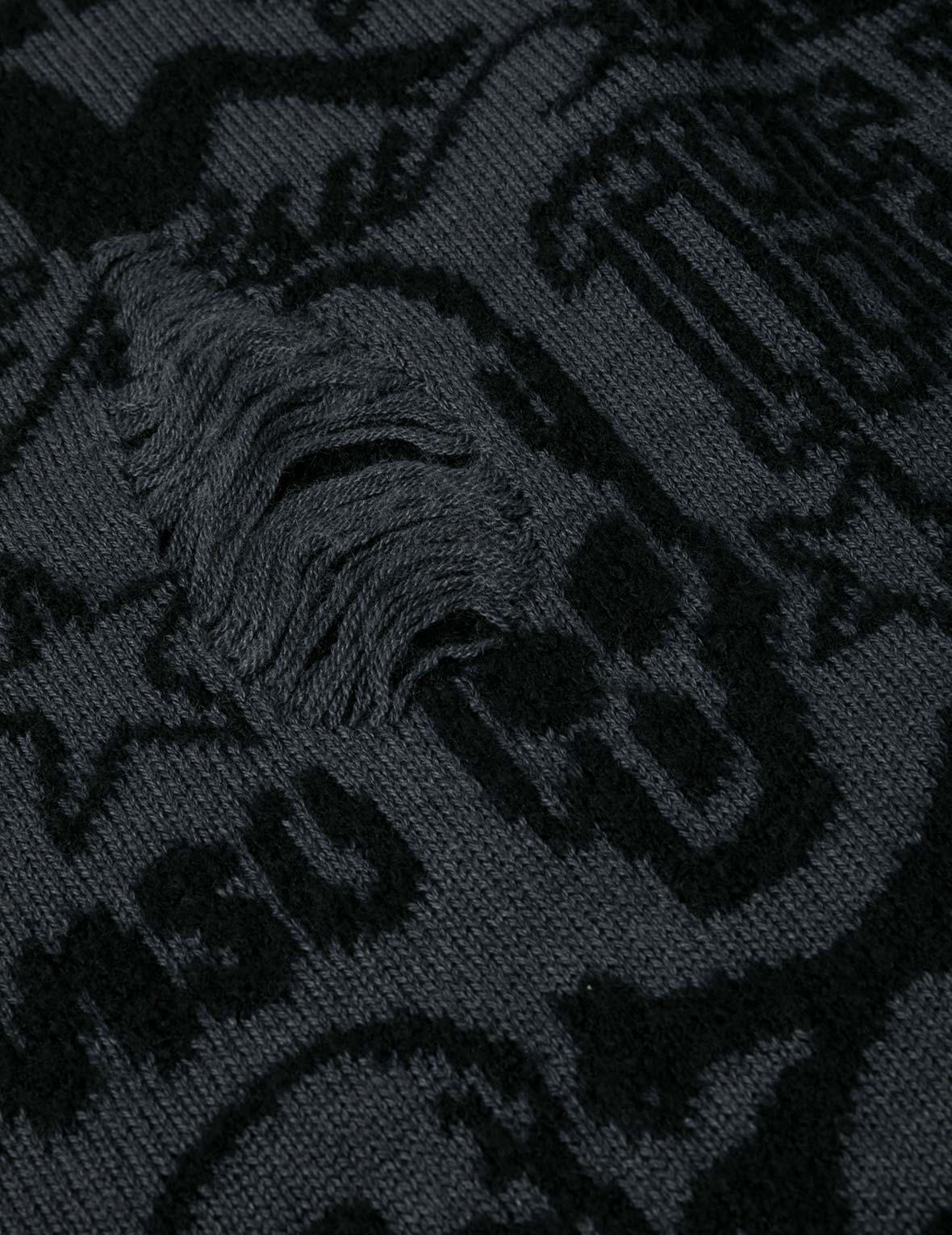 Allover Logos Jacquard Oversized Distressed Knit Sweater