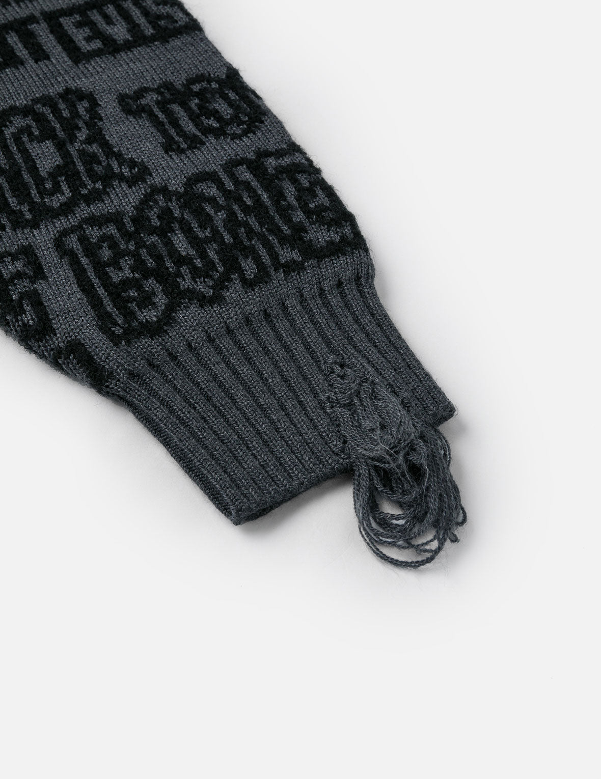 Allover Logos Jacquard Oversized Distressed Knit Sweater