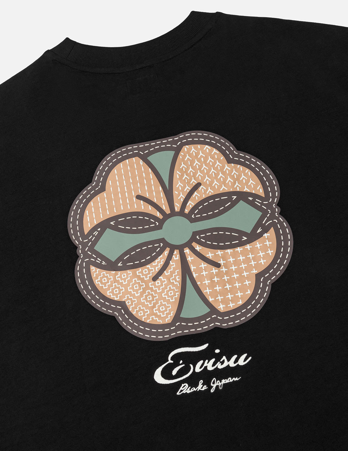 Sashiko-style Kamon Print Fashion Fit 2-in-1 Design Long-sleeve T-shirt