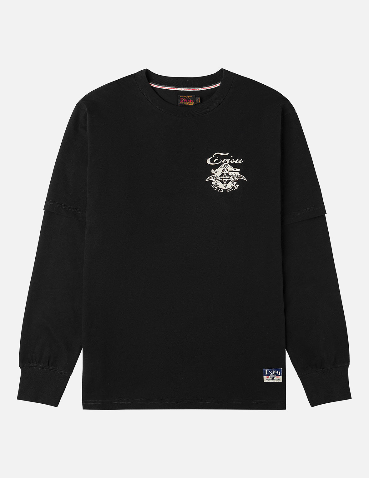 Sashiko-style Kamon Print Fashion Fit 2-in-1 Design Long-sleeve T-shirt