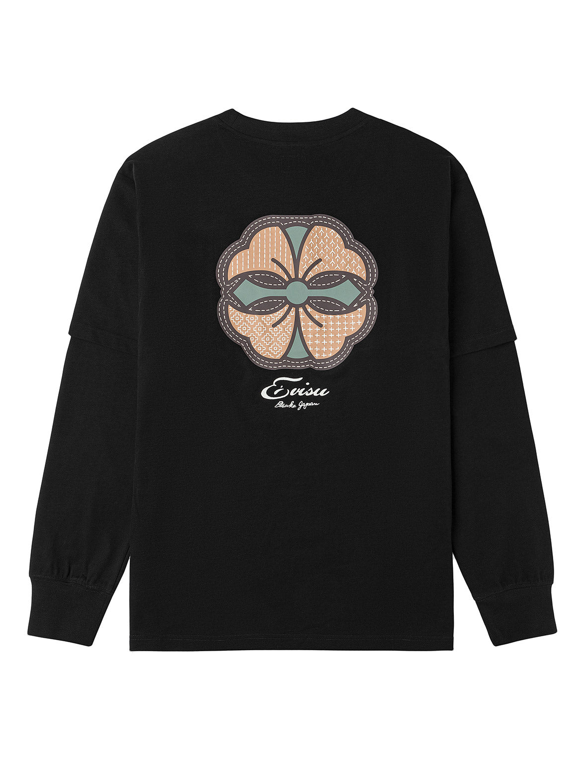 Sashiko-style Kamon Print Fashion Fit 2-in-1 Design Long-sleeve T-shirt