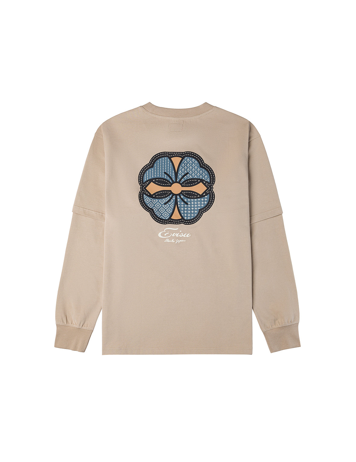 Sashiko-style Kamon Print Fashion Fit 2-in-1 Design Long-sleeve T-shirt