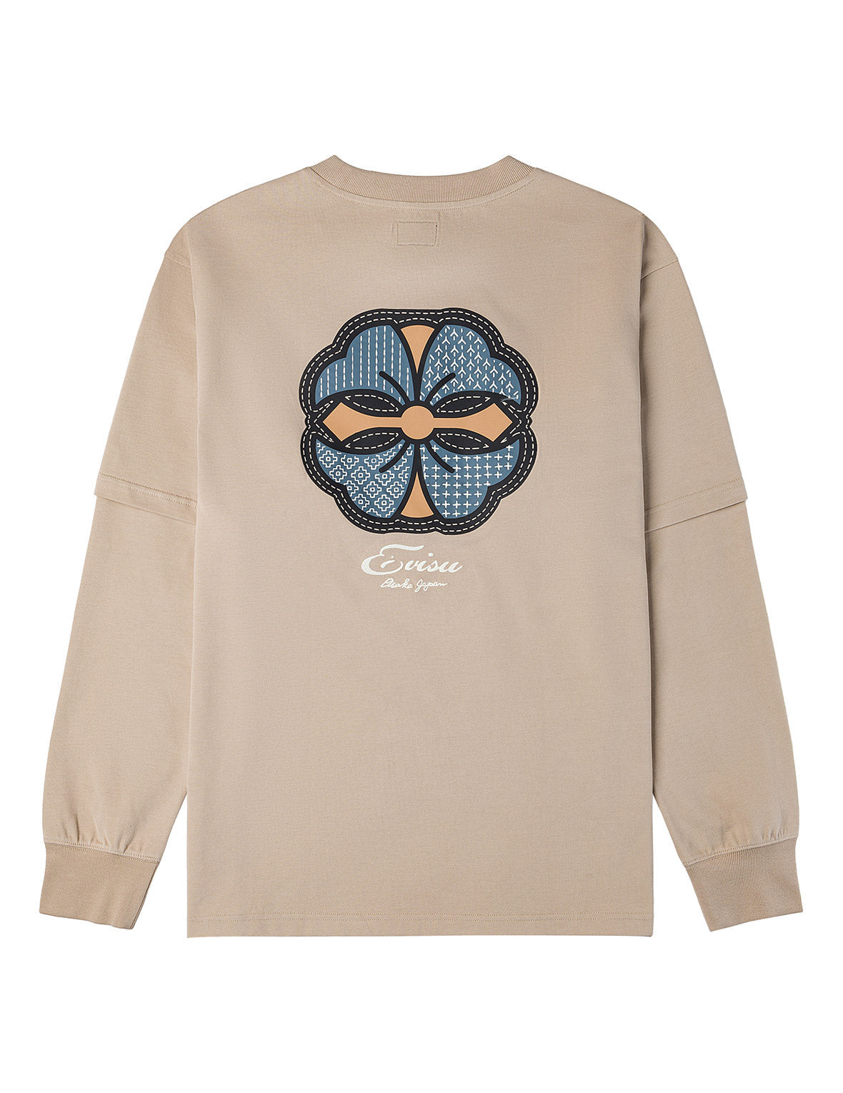 Sashiko-style Kamon Print Fashion Fit 2-in-1 Design Long-sleeve T-shirt
