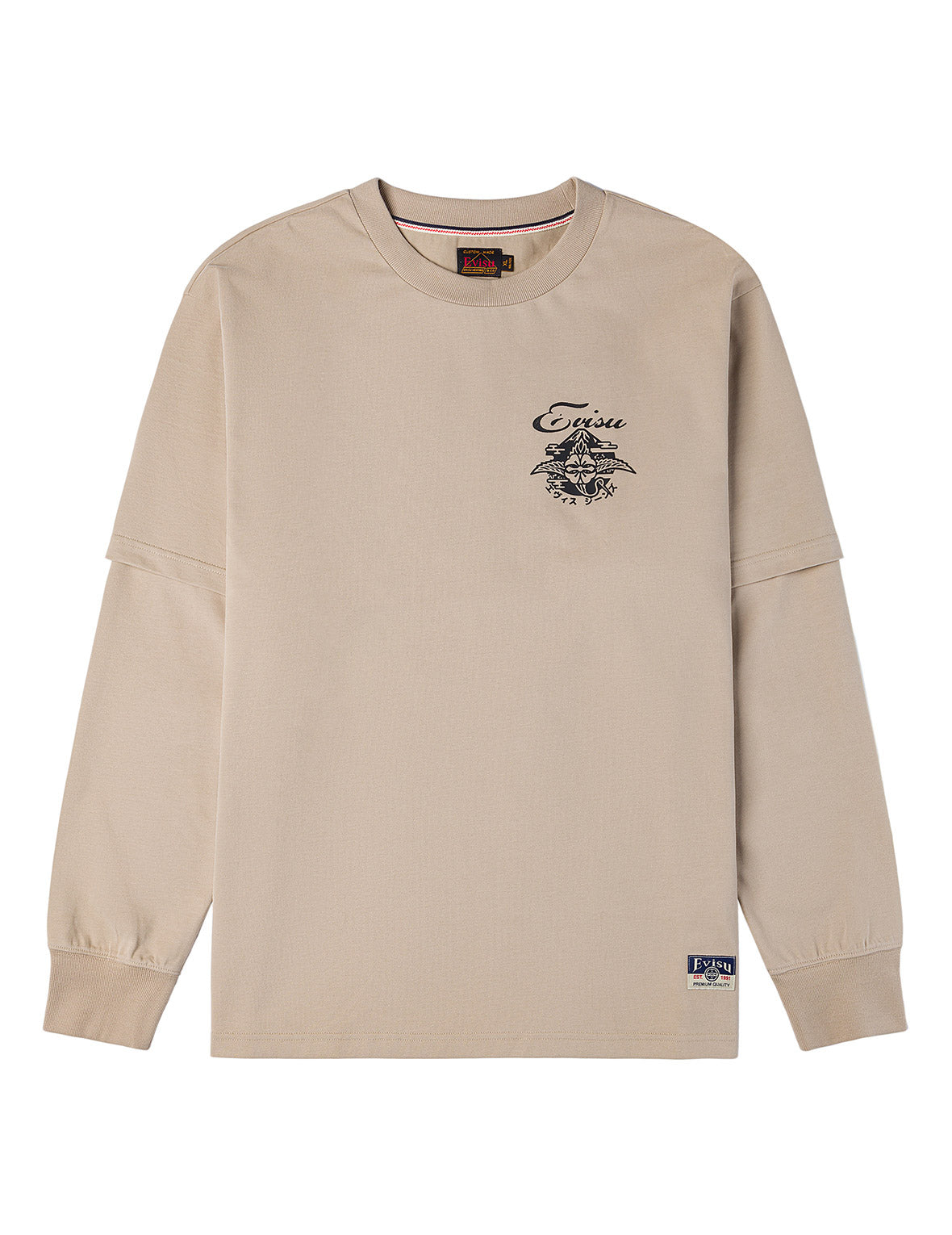 Sashiko-style Kamon Print Fashion Fit 2-in-1 Design Long-sleeve T-shirt