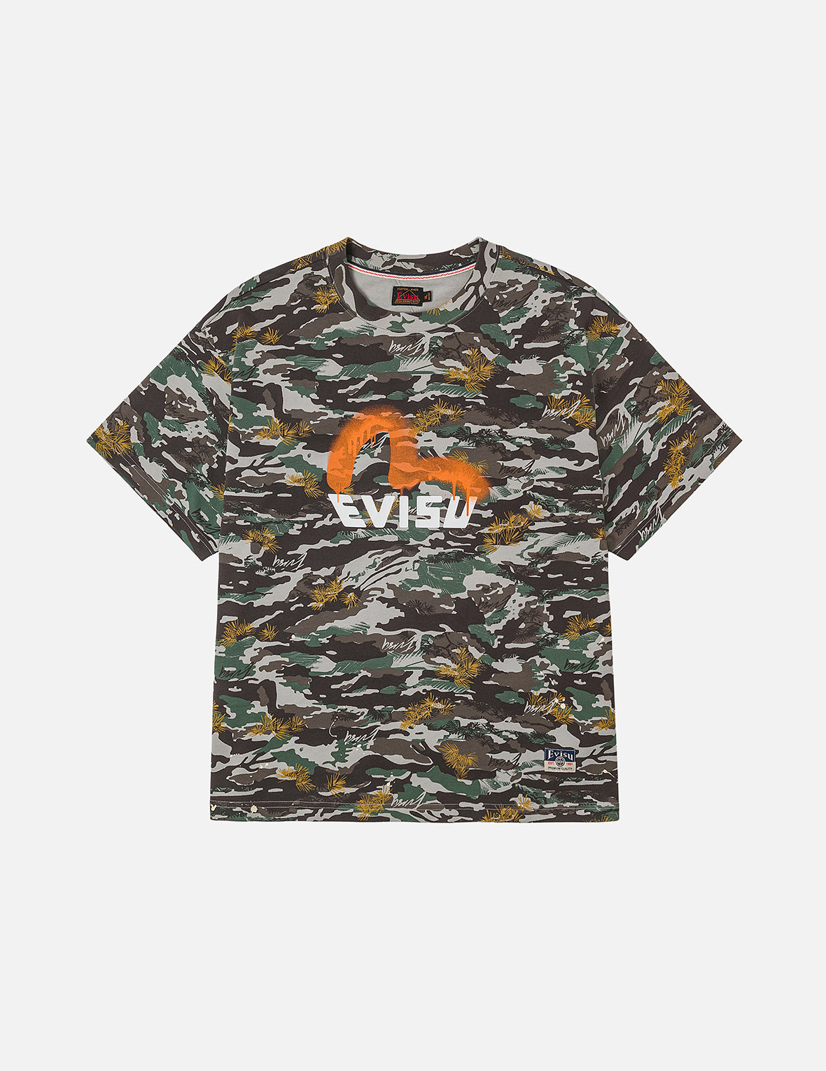 Graffiti-Style Seagull and Logo Print Relax Fit T-Shirt