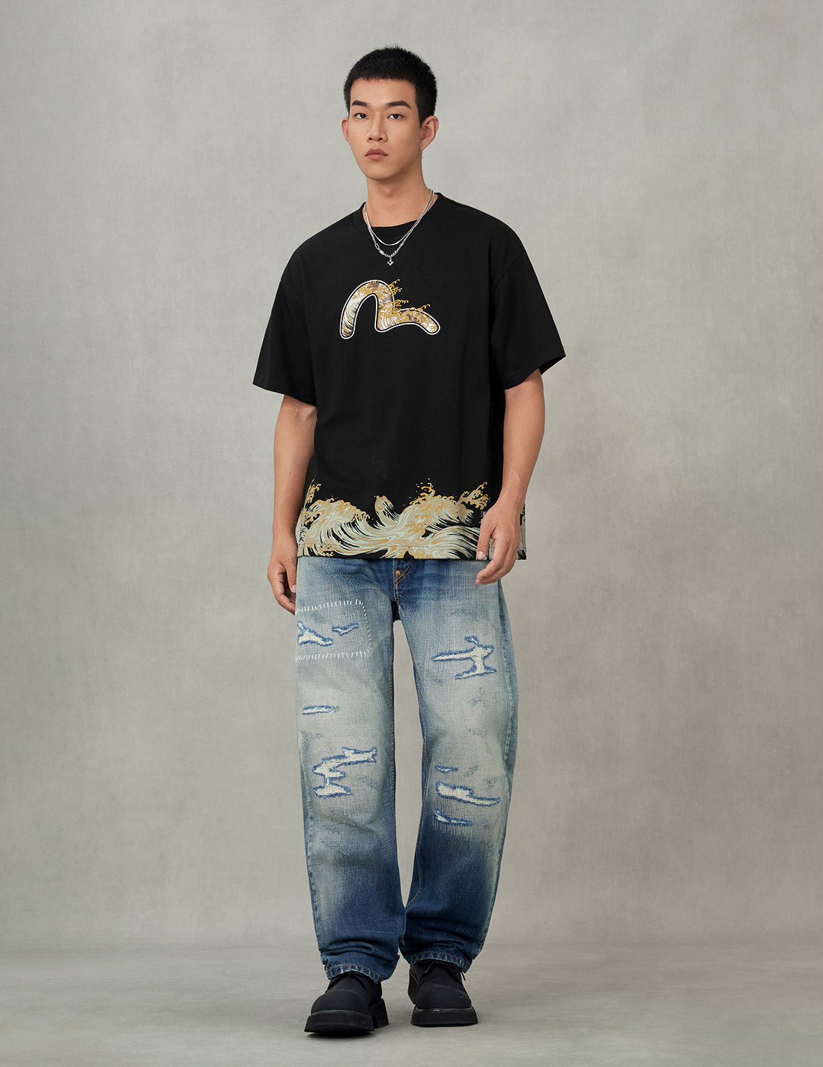 Seagull and Wave Print Relax Fit T-Shirt