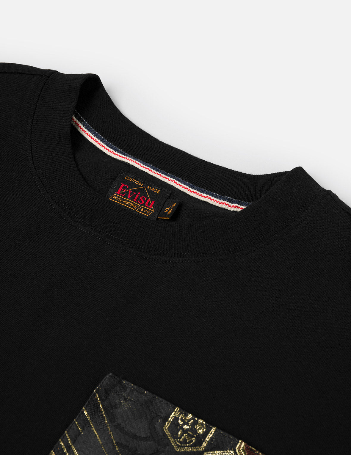 Brocade Pocket with Seagull Foil Print Loose Fit T-Shirt