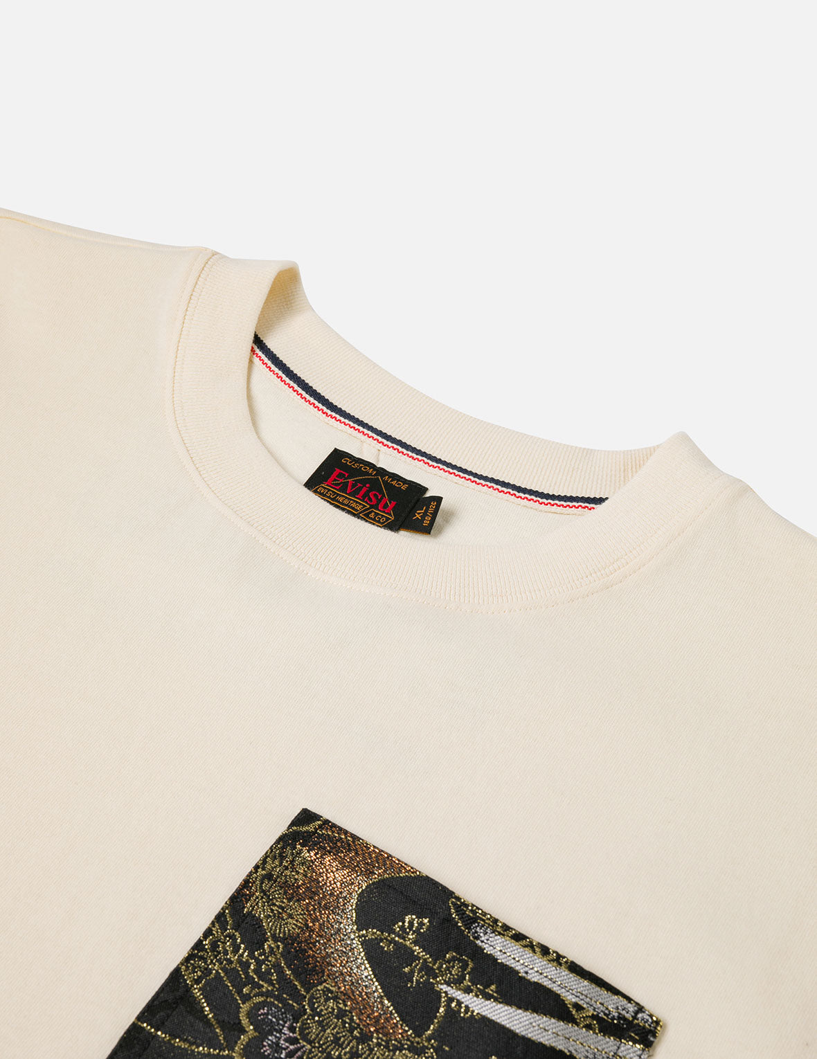 Brocade Pocket with Seagull Foil Print Loose Fit T-Shirt