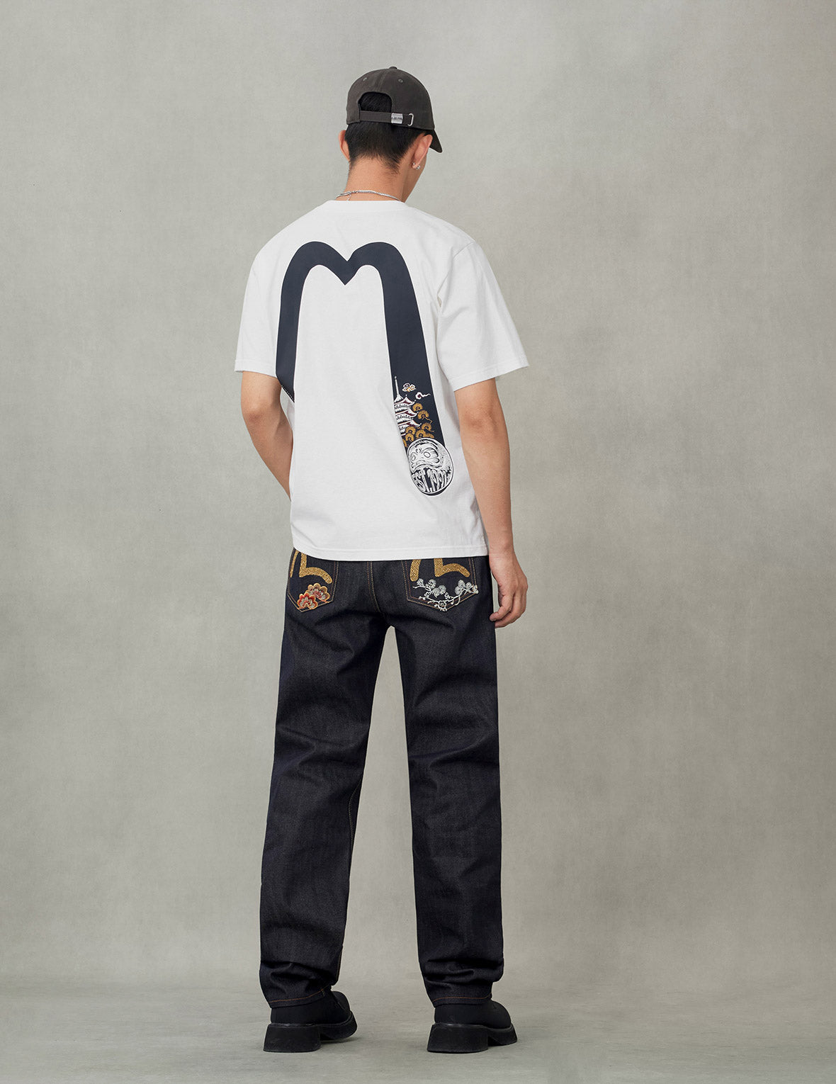 Wheel of Wisdom and  Daruma Daicock Print Regular Fit T-Shirt