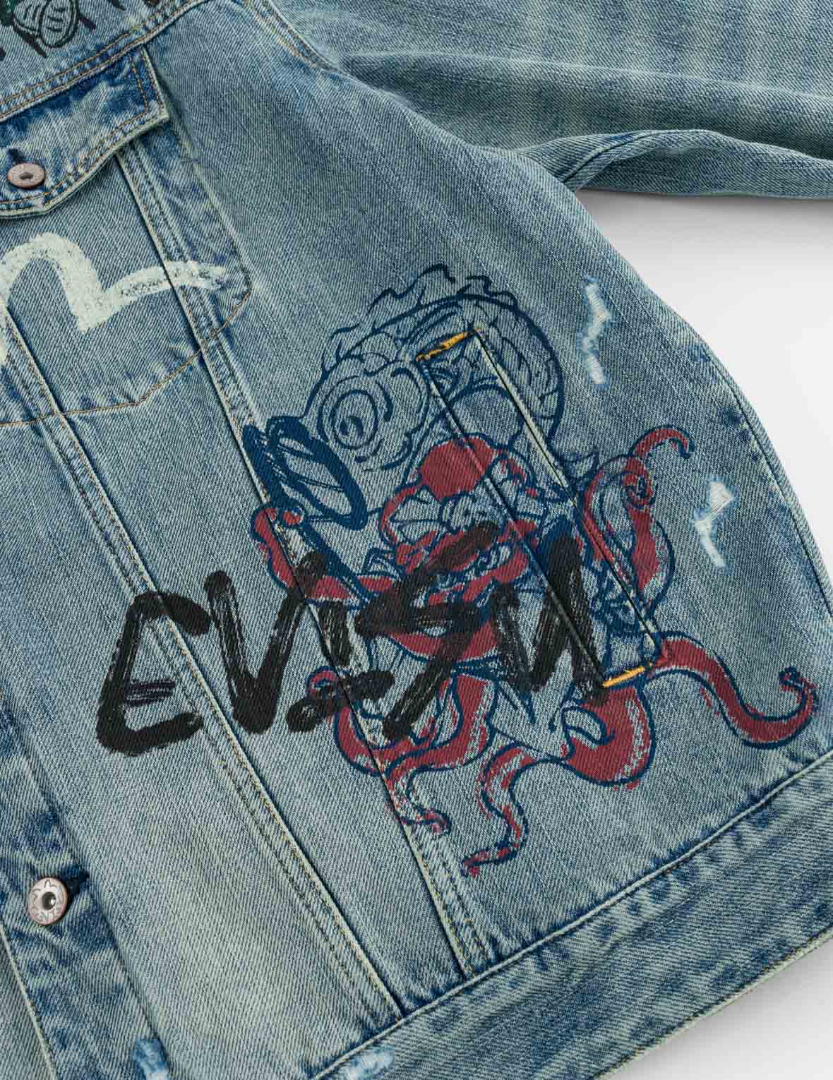 Fortune Theme All-over Hand-Painted Denim Jacket