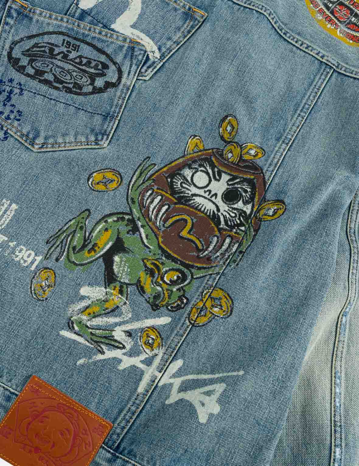 Fortune Theme All-over Hand-Painted Denim Jacket