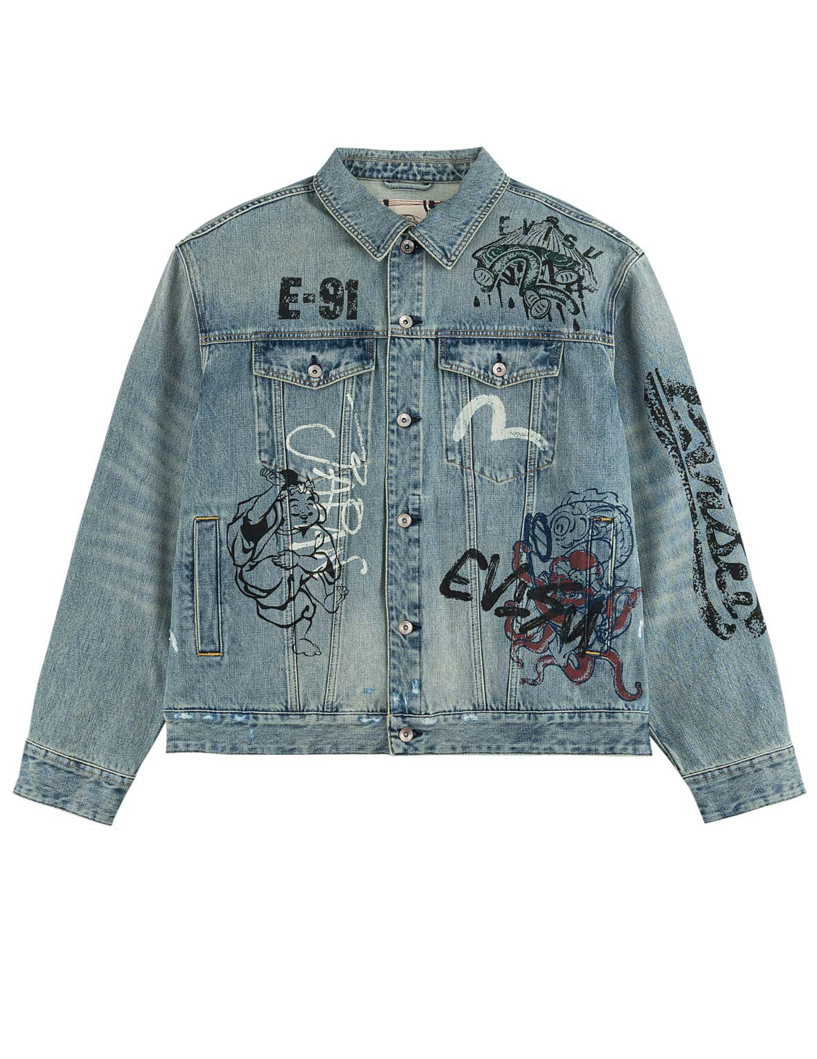 Fortune Theme All-over Hand-Painted Denim Jacket