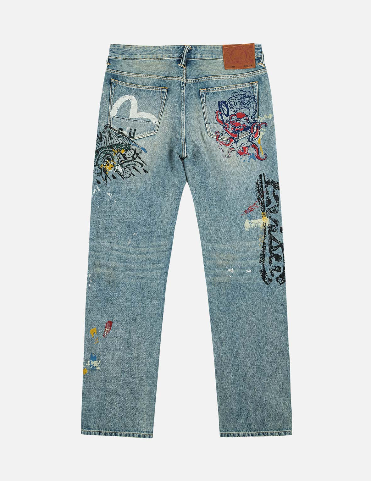 Fortune Theme Hand-Painted All-Over Print Jeans #2020