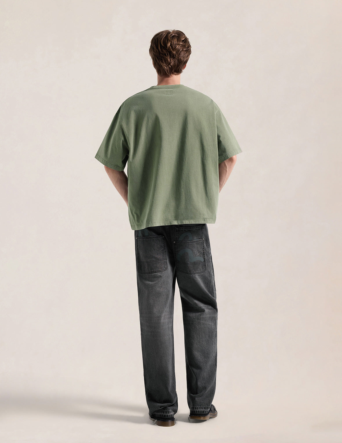 Waxed Double Knee Multi-pocket Seagull Printed Loose Fit Jeans