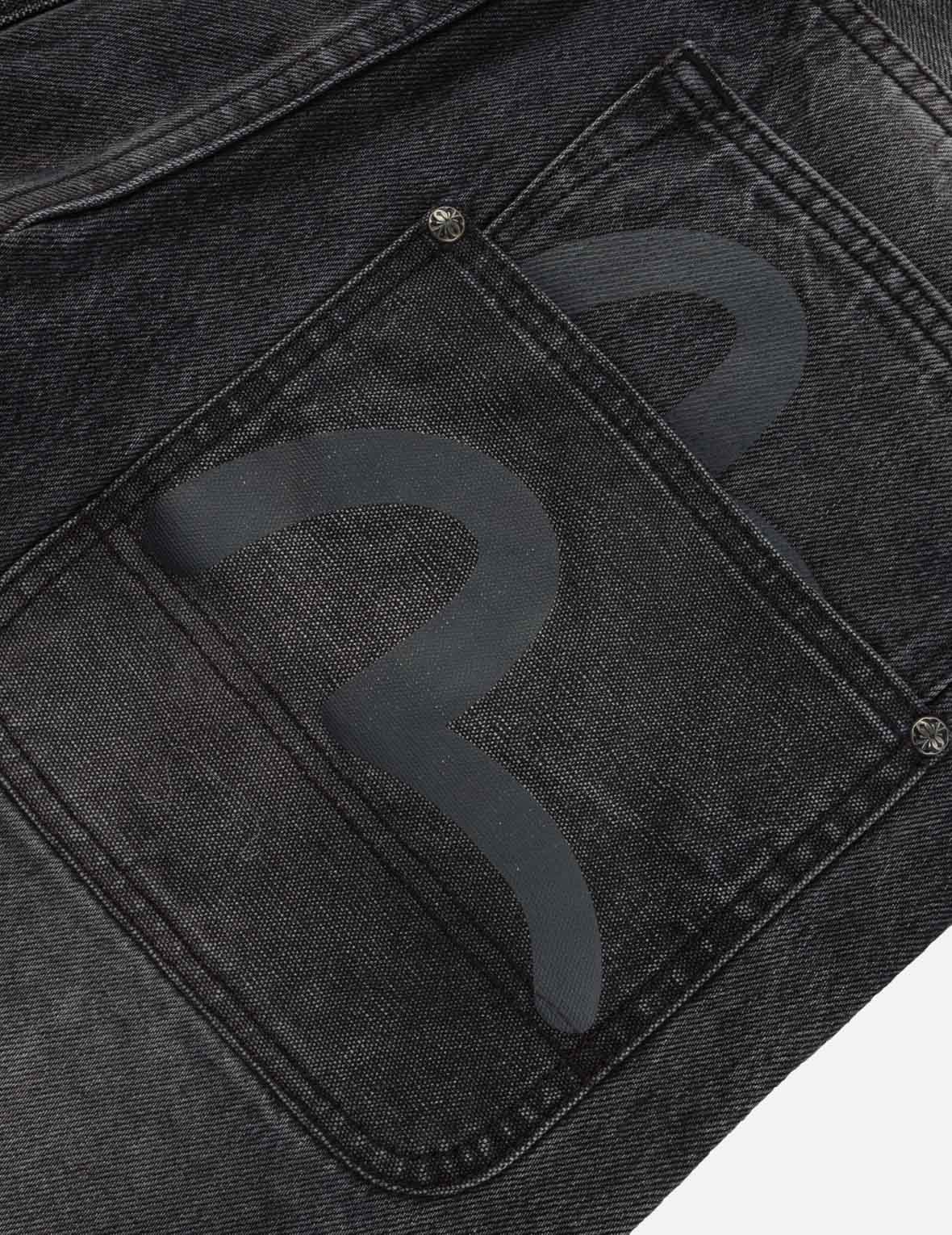Waxed Double Knee Multi-pocket Seagull Printed Loose Fit Jeans