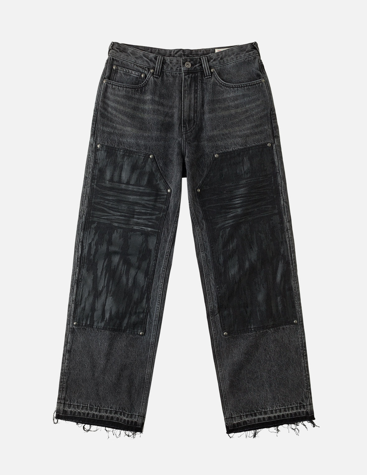 Waxed Double Knee Multi-pocket Seagull Printed Loose Fit Jeans