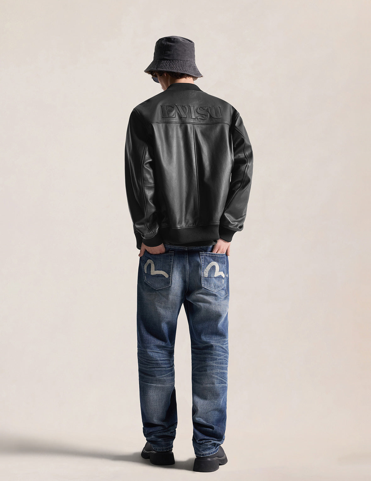 EVISU Logo Patch Leather Jacket