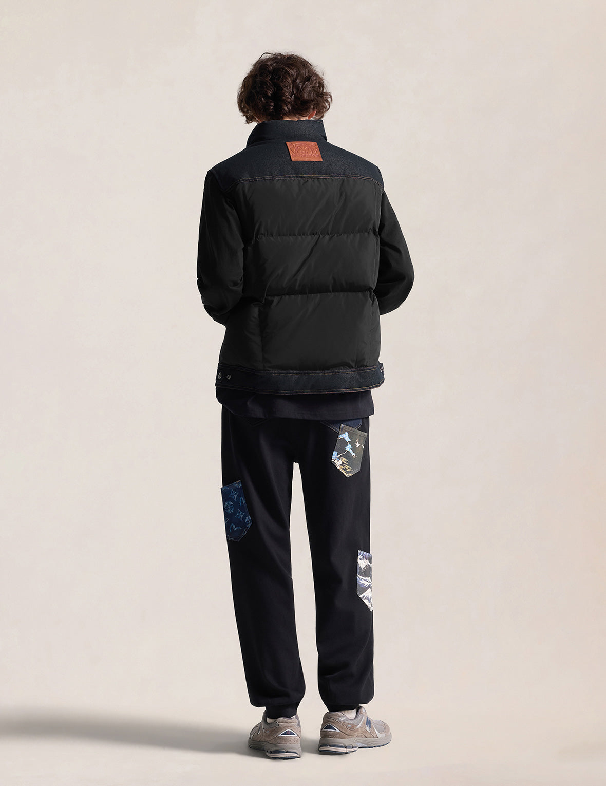 Denim Pocket Seagull Printed Down Vest