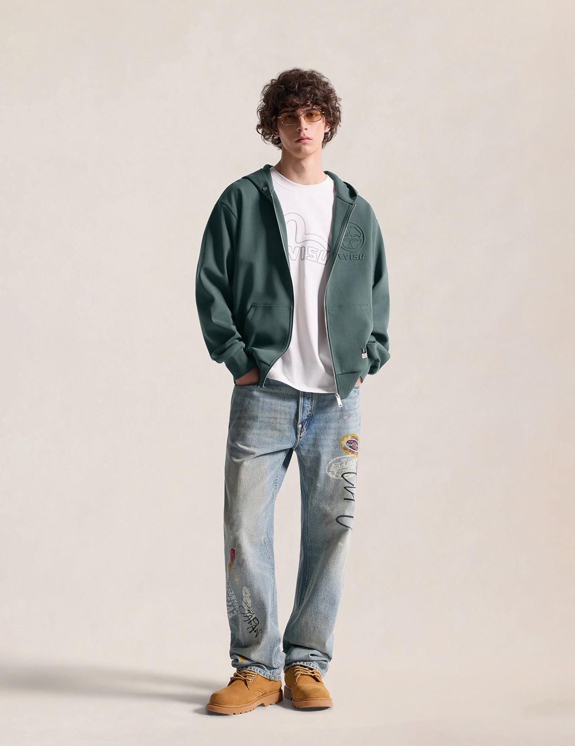 Emboss Kamon Logo Zip-Up Hoodie