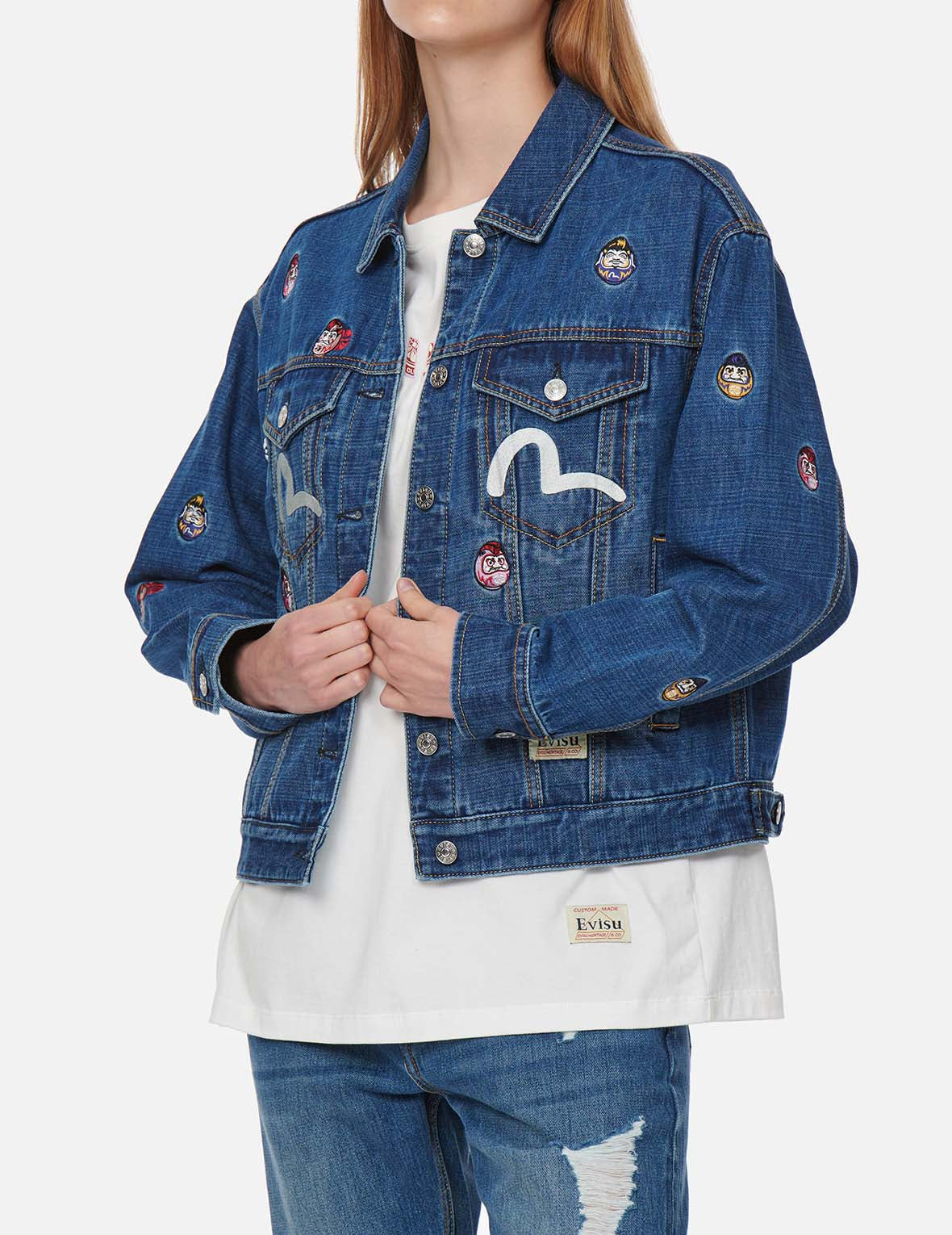 Allover Daruma Embroidered Denim Jacket