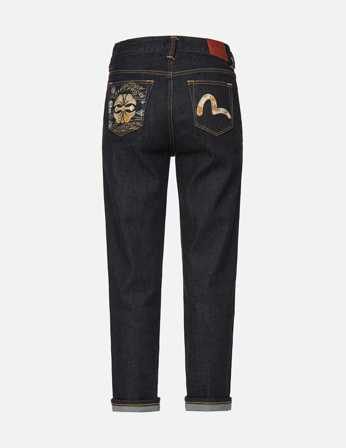 Brocade Kamon and Seagull Appliqué Straight Leg Jeans