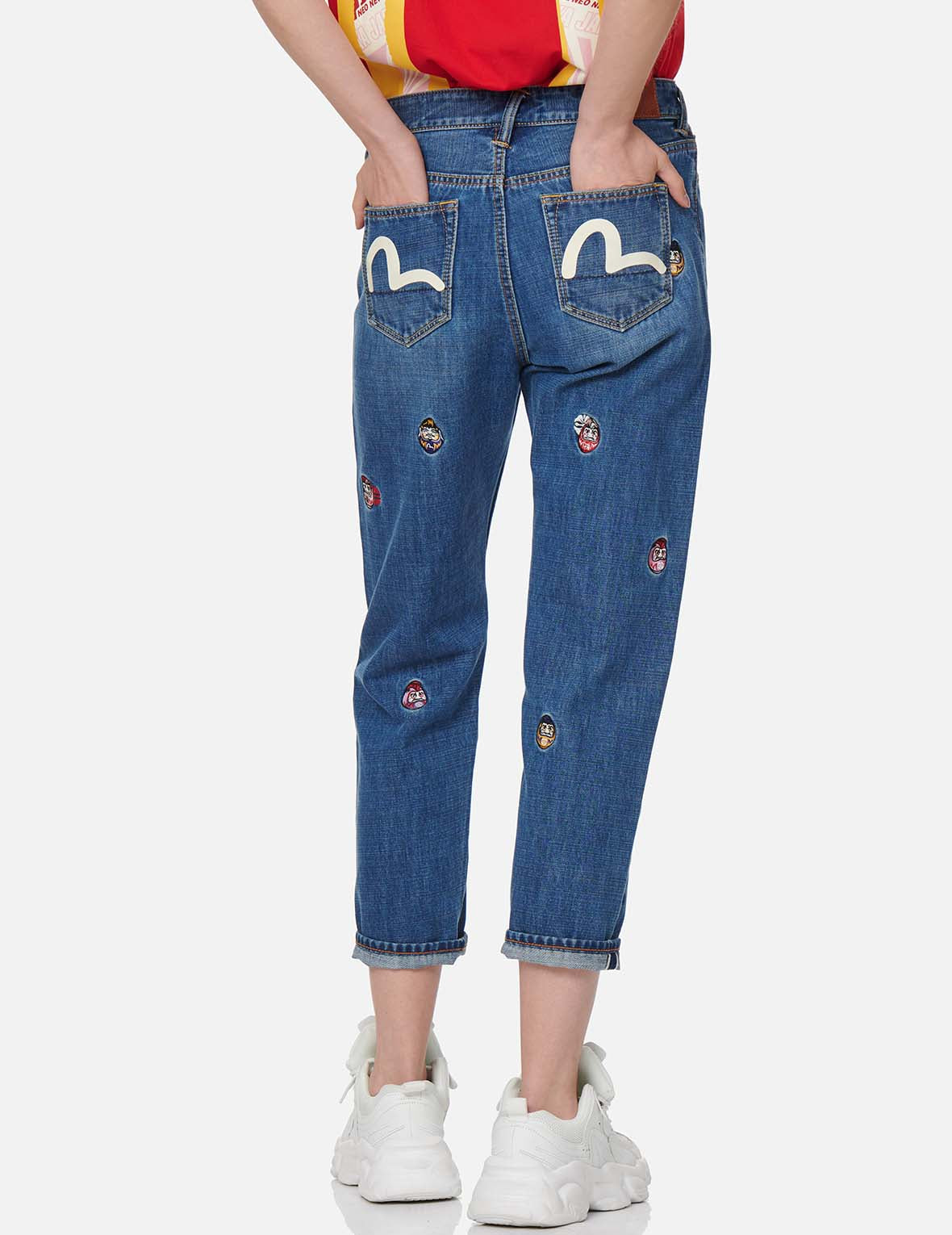 Allover Daruma Embroidered Relax-Cut Denim Jeans