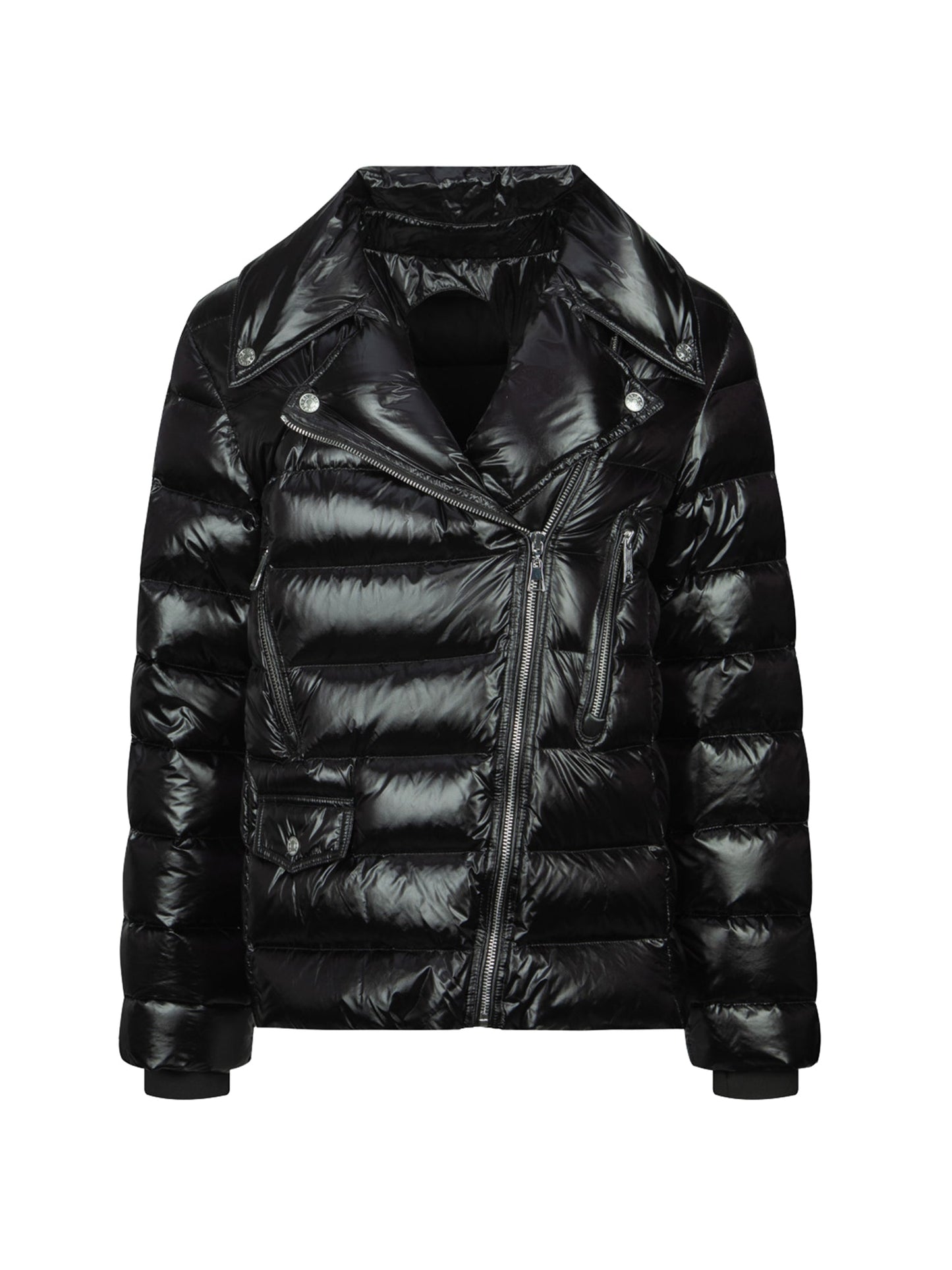 Pearlized Black Fashion Fit Biker Down Jacket