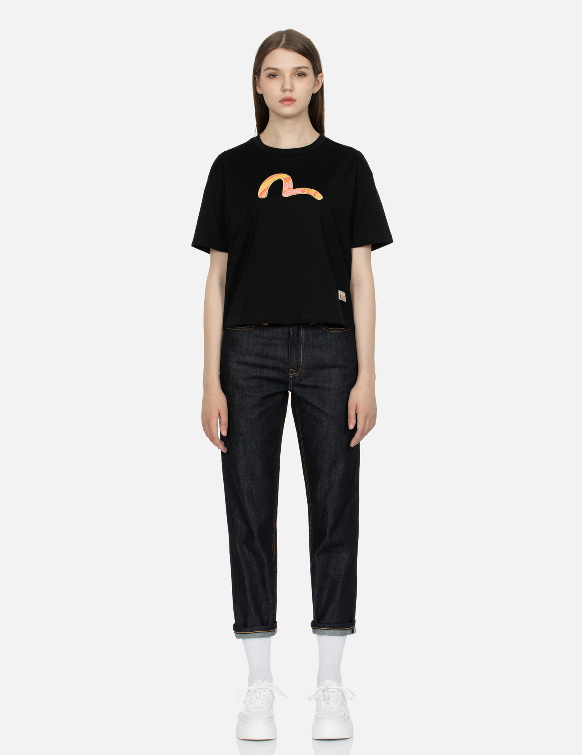 Brocade Seagull Appliqué Drop-shoulder T-shirt