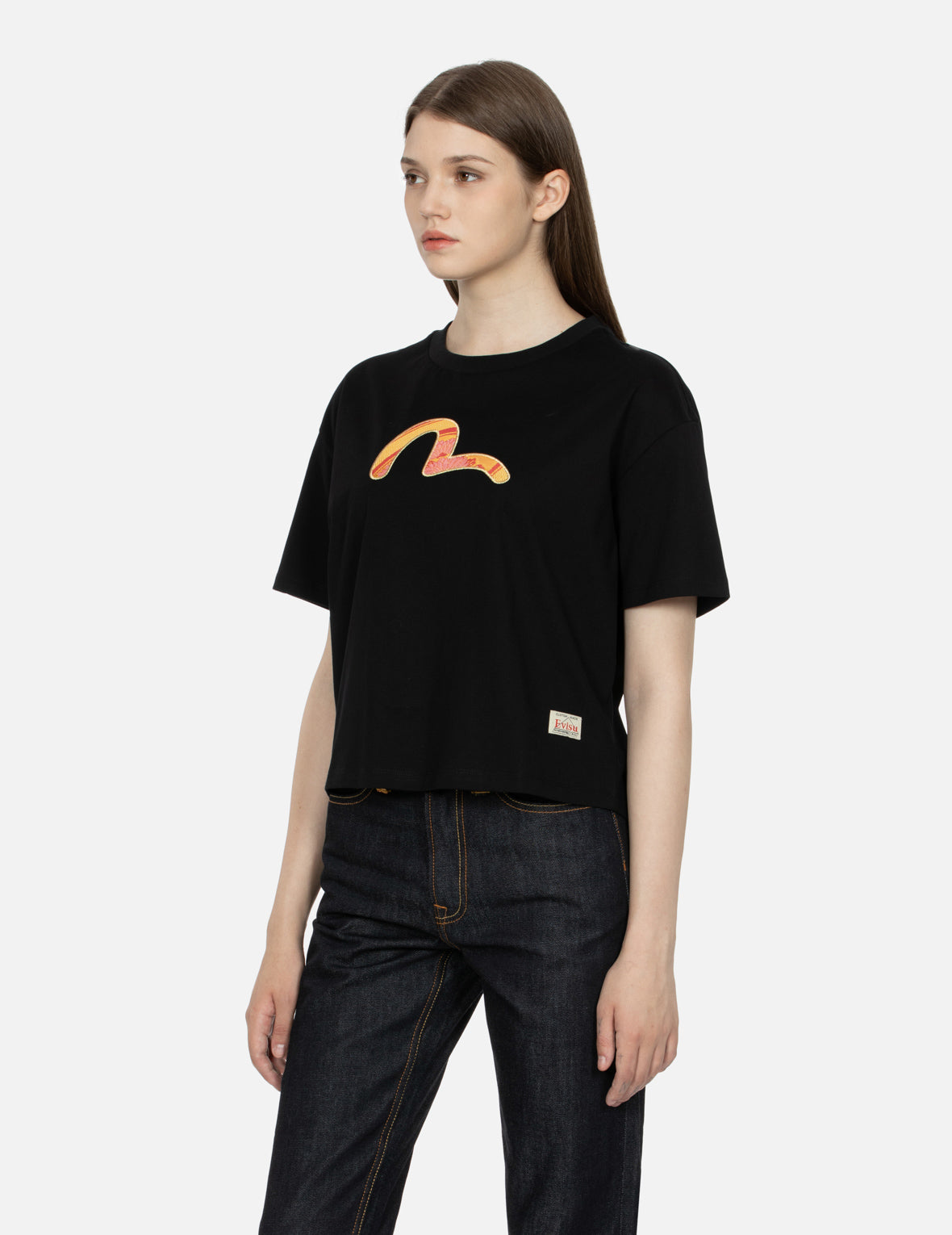 Brocade Seagull Appliqué Drop-shoulder T-shirt