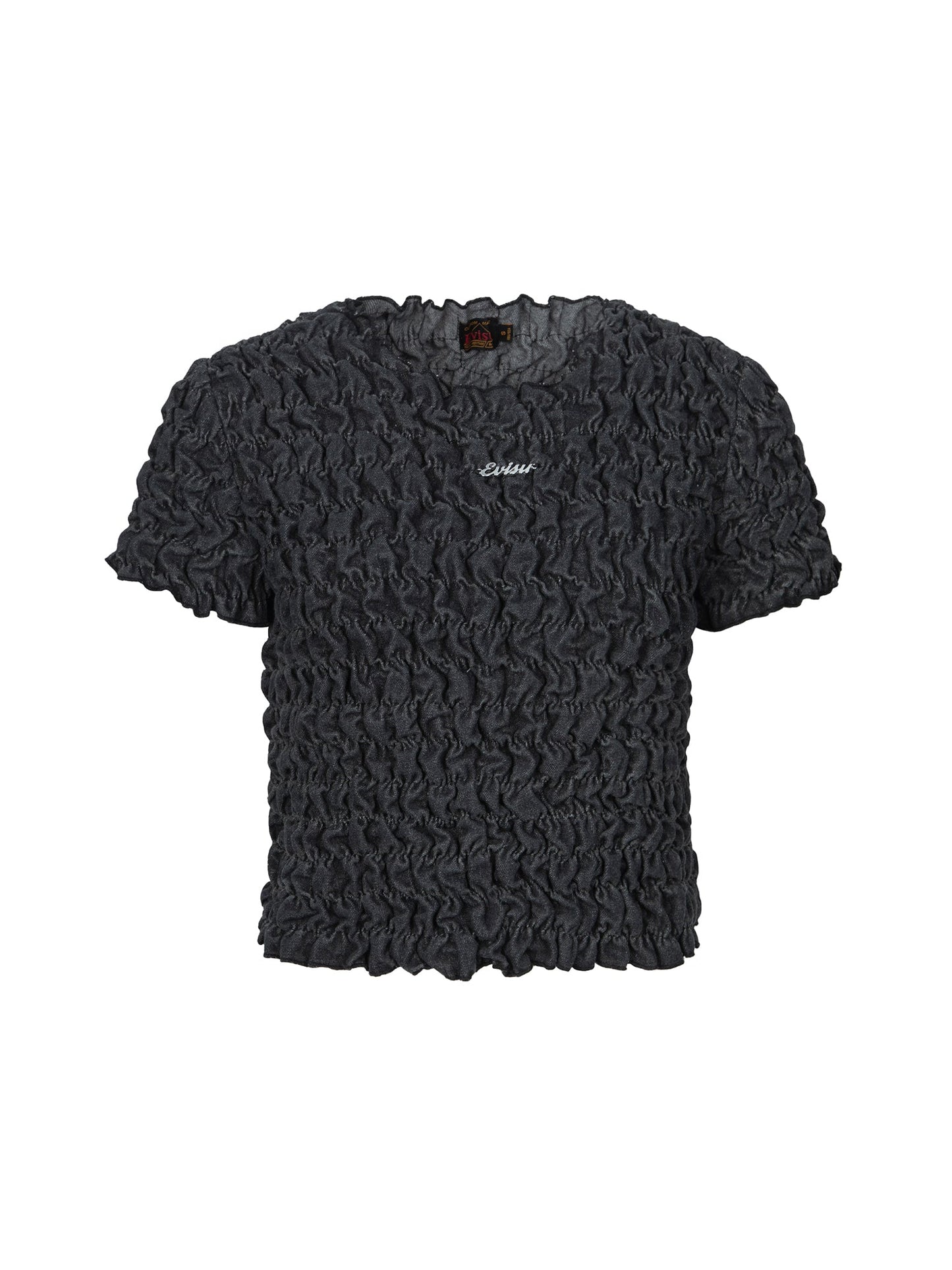 Logo Metal Trim Cropped Textured Denim Top