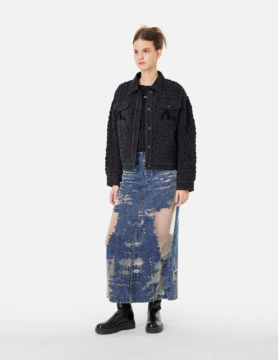 Seagull Embroidery Texture Oversized Denim Jacket