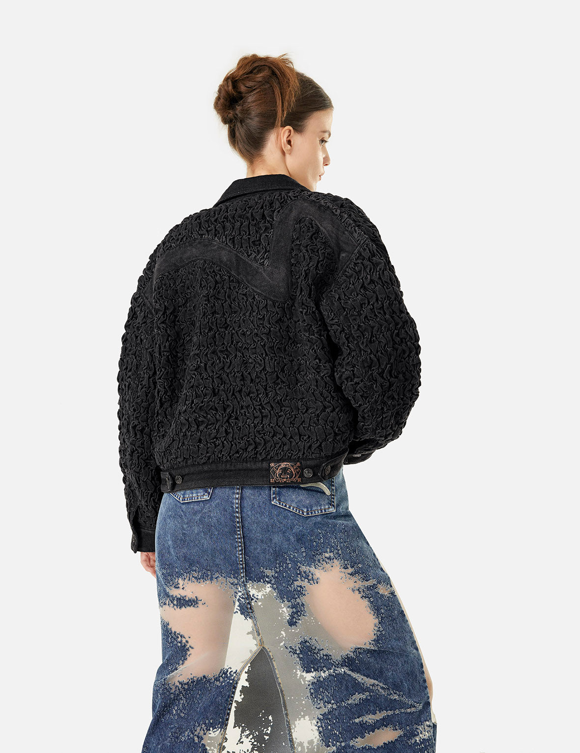 Seagull Embroidery Texture Oversized Denim Jacket