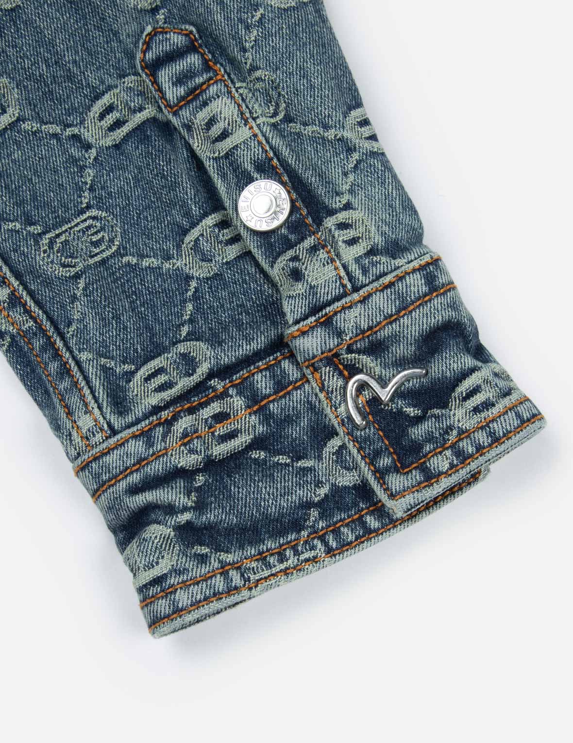Allover Logo Jacquard and Seagull Embroidery Boyfriend Fit Denim Shirt Jacket
