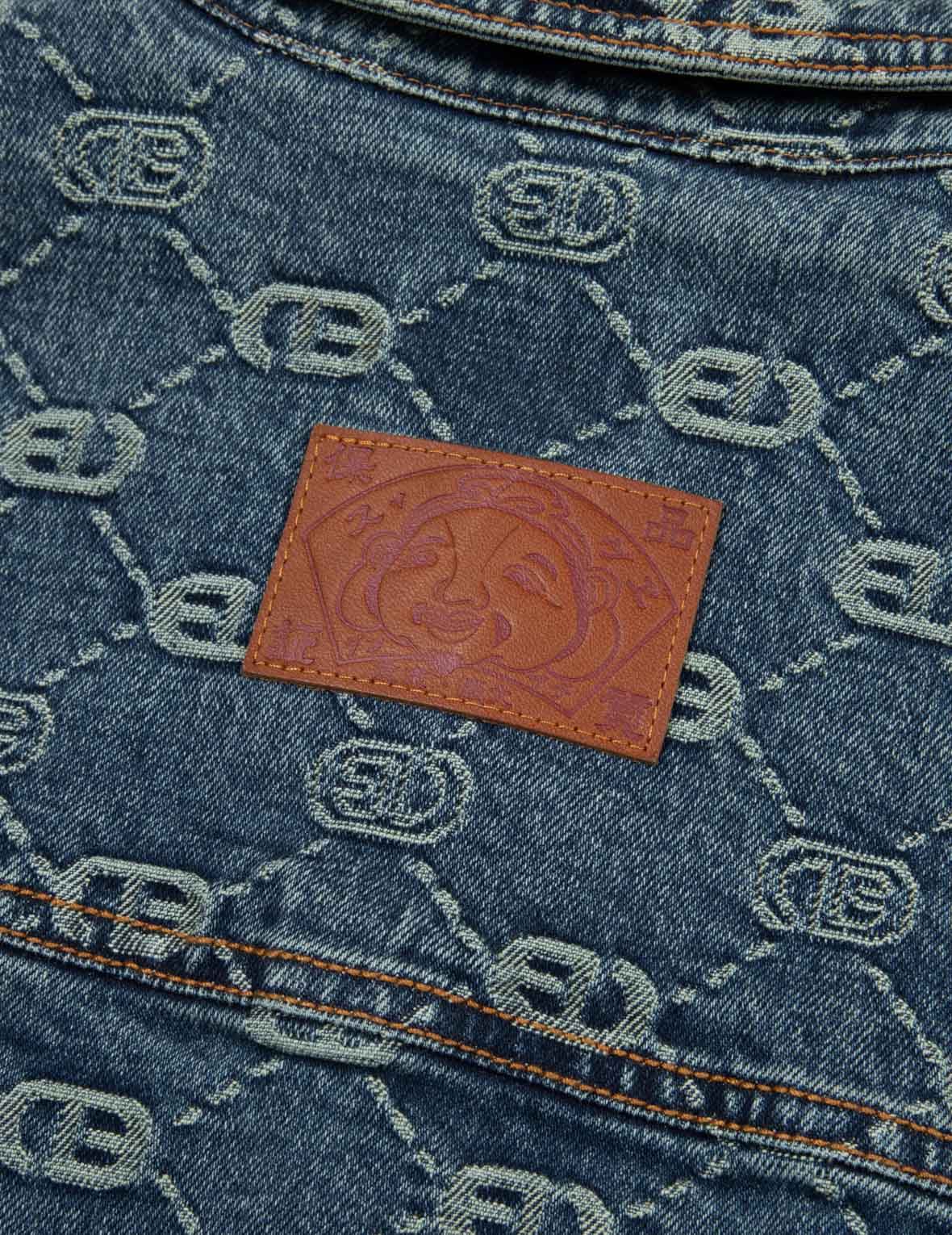 Allover Logo Jacquard and Seagull Embroidery Boyfriend Fit Denim Shirt Jacket