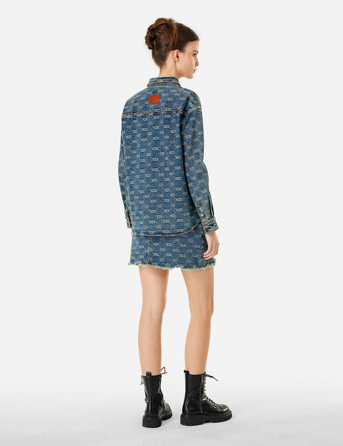 Allover Logo Jacquard and Seagull Embroidery Boyfriend Fit Denim Shirt Jacket