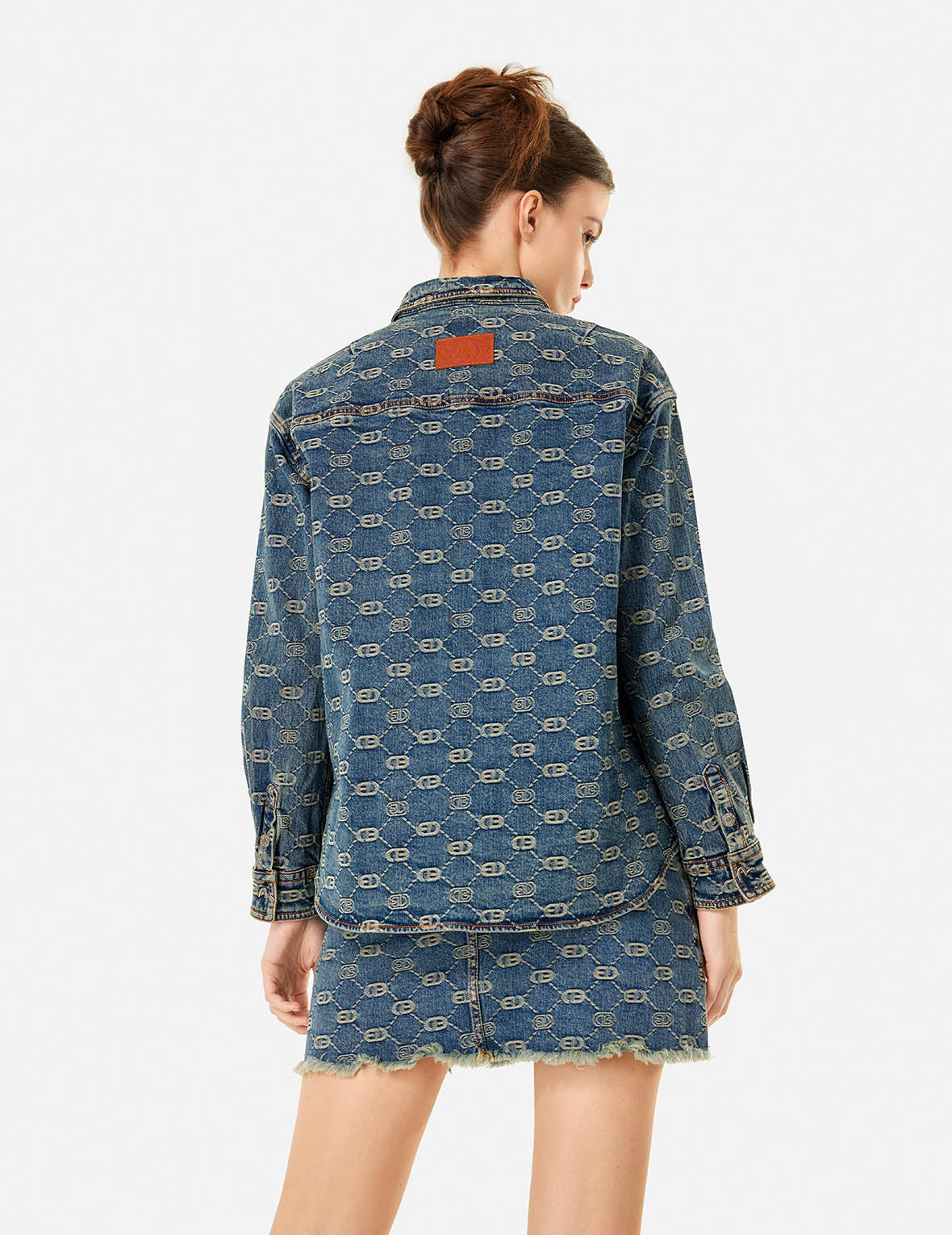 Allover Logo Jacquard and Seagull Embroidery Boyfriend Fit Denim Shirt Jacket