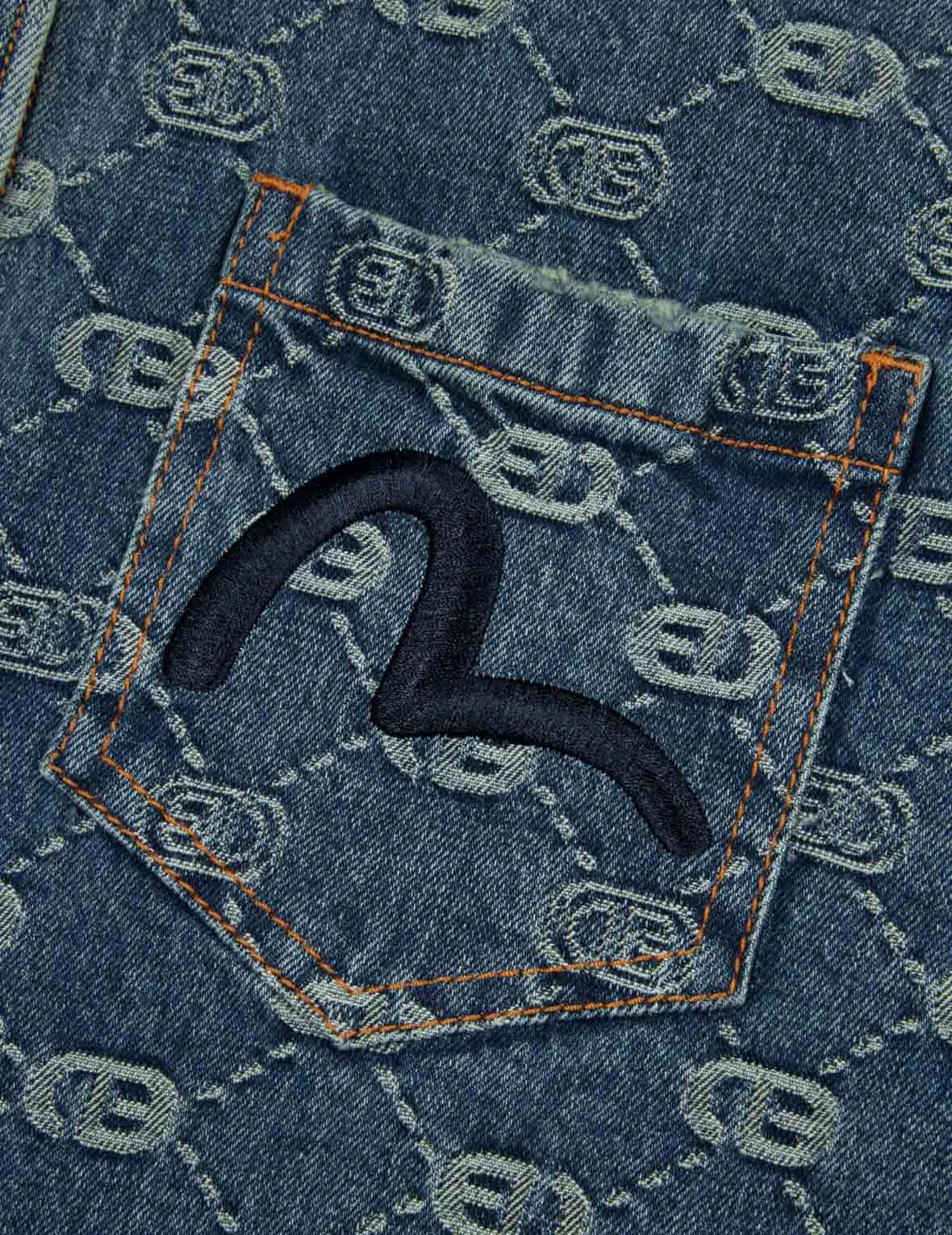 Allover Logo Jacquard and Seagull Embroidery Boyfriend Fit Denim Shirt Jacket