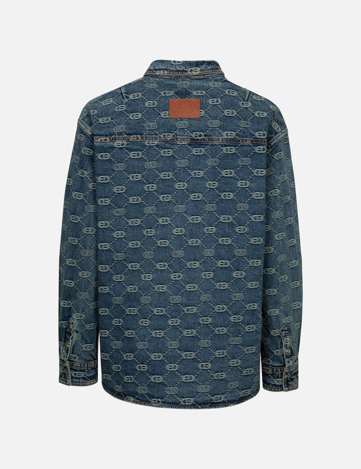 Allover Logo Jacquard and Seagull Embroidery Boyfriend Fit Denim Shirt Jacket