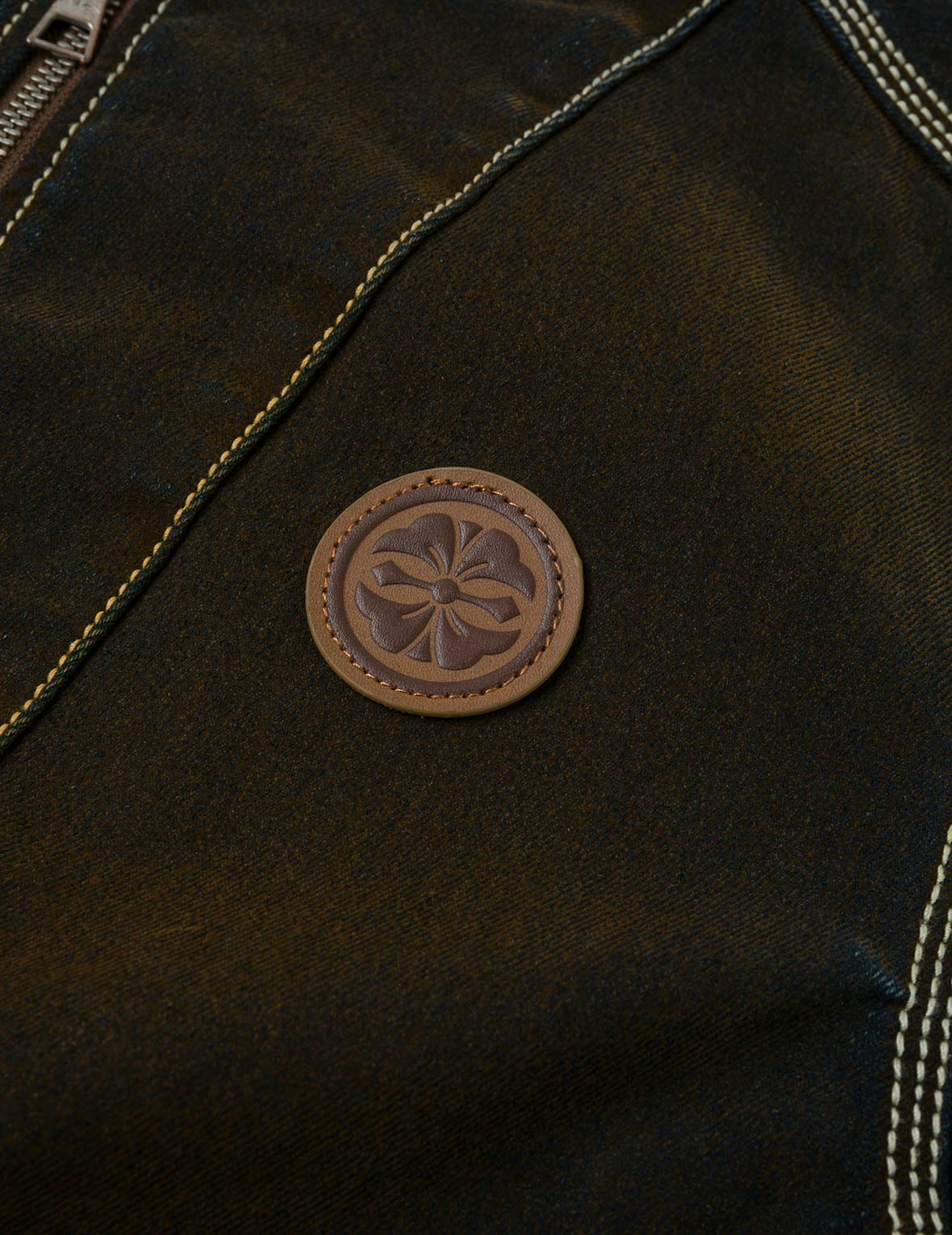 Contrast Stitch Design and Kamon Leather Label Regular Fit Denim Jacket