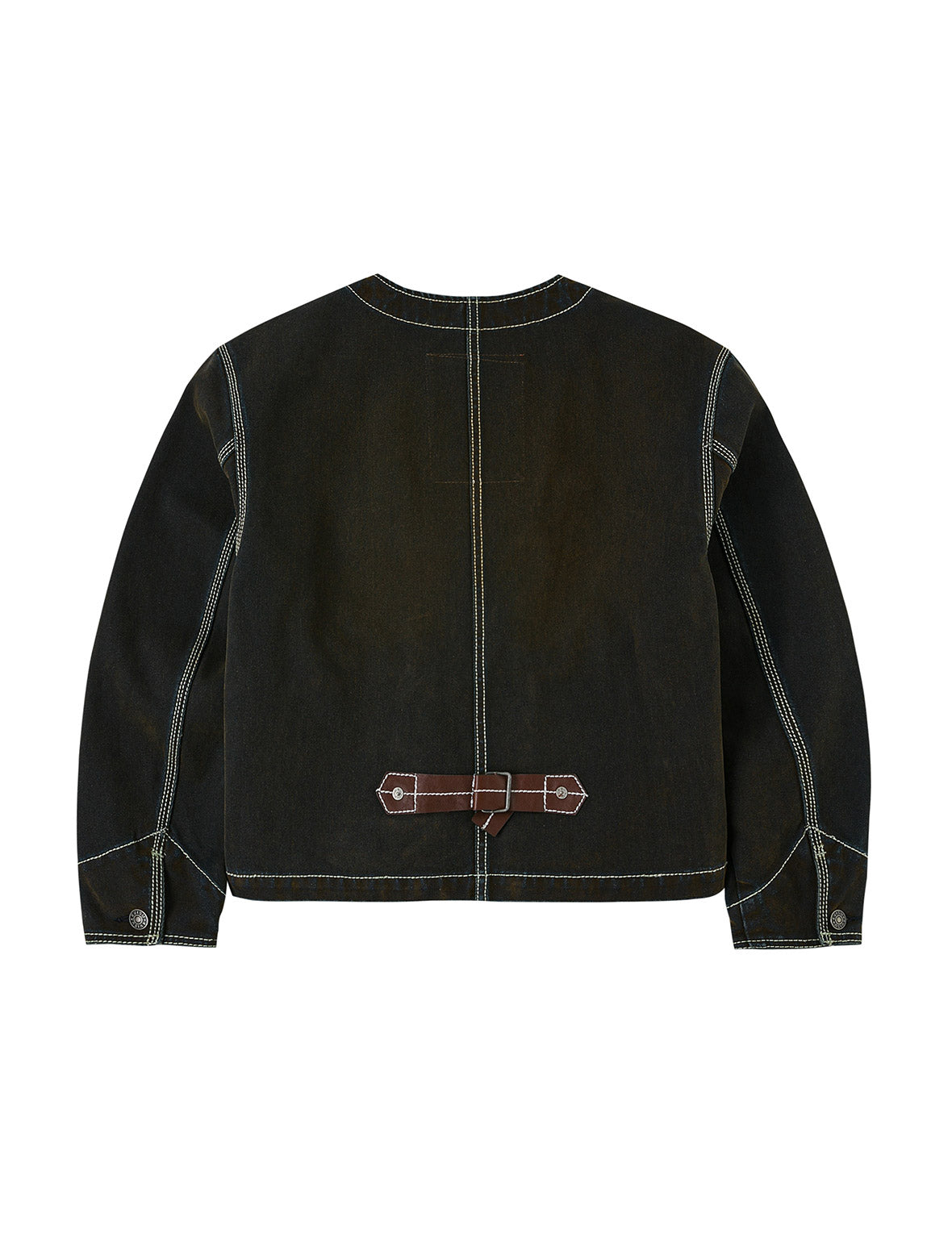 Contrast Stitch Design and Kamon Leather Label Regular Fit Denim Jacket