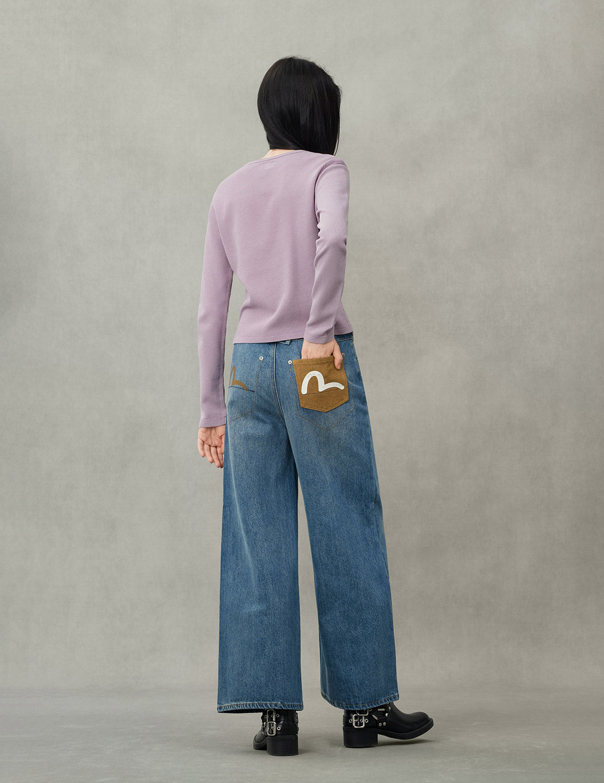 Seagull Print Wide-Leg Jeans