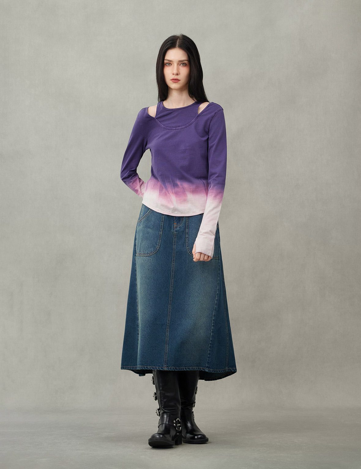 Slogan Print Fashion Fit Washed Denim A-line Skirt – EVISU