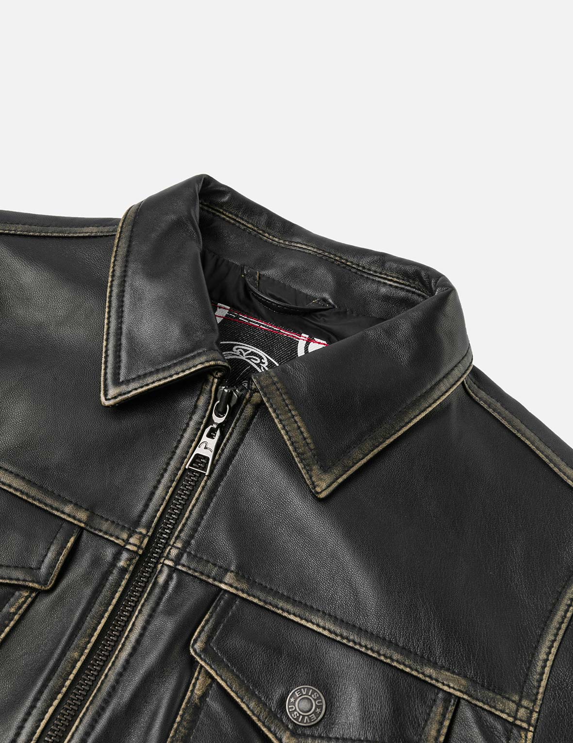 Logo Embossed Cropped Leather Jacket