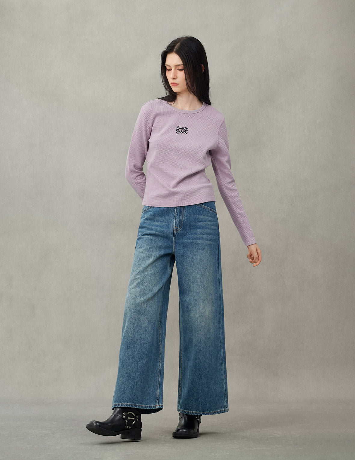 Heart-shaped Skull EVISU Patch Embroidery Fashion Fit Long-sleeve Top