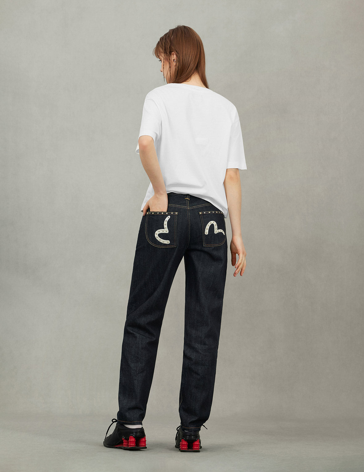 Denim Patchwork Heart and Logo Embroidery Drop Shoulder T-Shirt