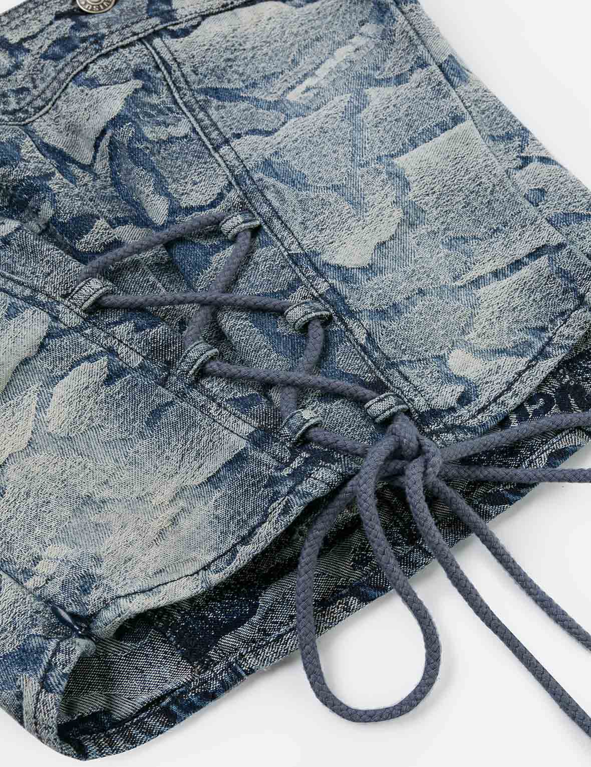 Allover Ishigaki Camouflage Jacquard Fashion Fit Denim Corset