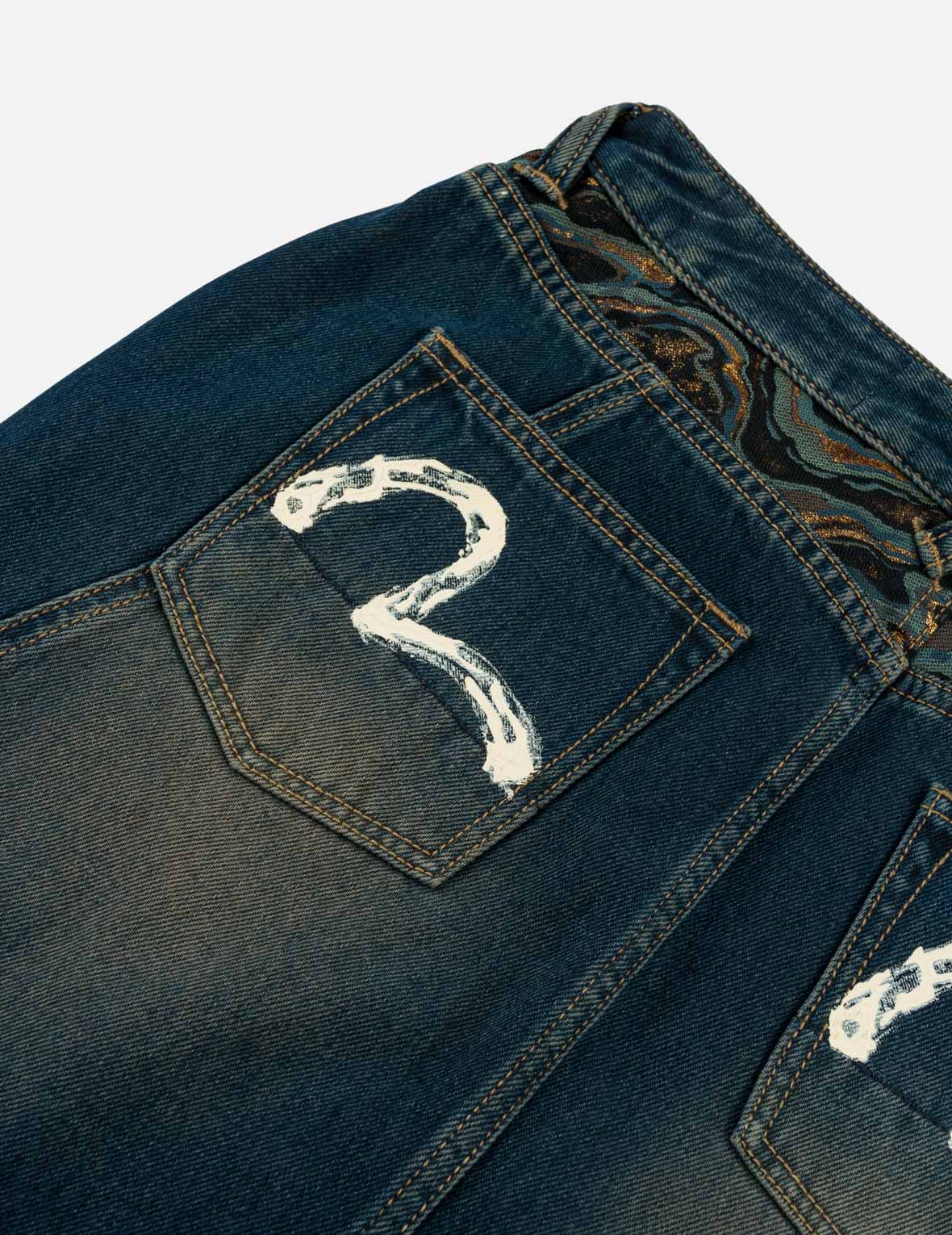 Water-marble Brocade Denim Maxi Skirt